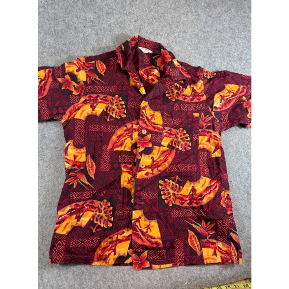 Vintage Hawaiian Aloha Shirt Men Medium Red Yellow Floral Summer Beachy Vacation